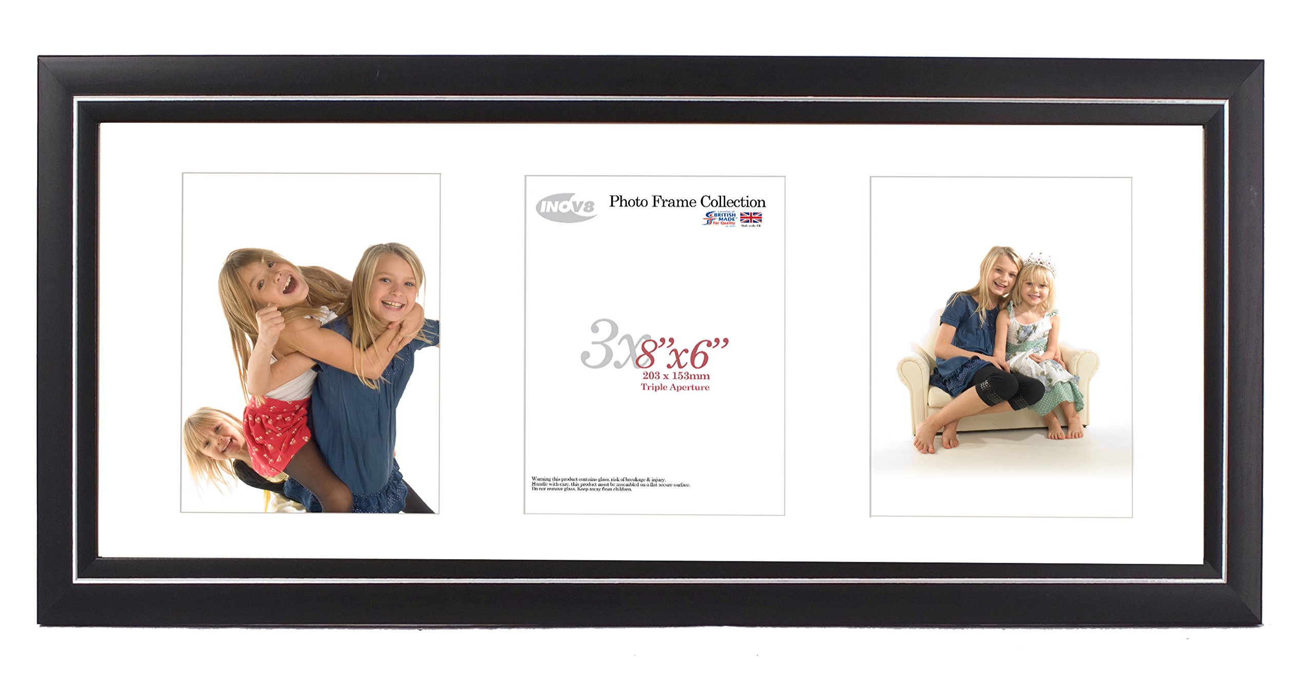 Inov8 Framing Inov8 British Made Traditional Picture/Photo Frame, Black 53 Triple App, 8x6 Inch (20x15cm) x3 Portrait Aperture, 30.48 x 20.32 x 3 cm