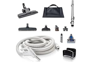 GV Prolux 30 ft Universal Central Vacuum Kit with Suction Driven Turbo Nozzles - Central Vacuum Hose for Versatile Cleaning on Surfaces - Convenient Central Vac Tools for Upholstery, Stairs & Hard Floors