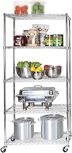 Seville Classics UltraDurable Commercial-Grade 5-Tier NSF-Certified Wire Shelving with Wheels, 36