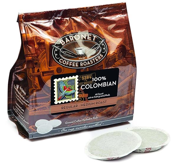 BARONET COFFEE PODS [100% COLOMBIAN COFFEE -54 PODS] SINGLE CUP USE FOR SENSEO COFFEE MACHINE – 3 BAGS OF 18 SINGLE SERVE 8 GRAM PODS, REGULAR STRENGTH SOFT COFFEE PODS, MEDIUM ROAST [100% COLOMBIAN]
