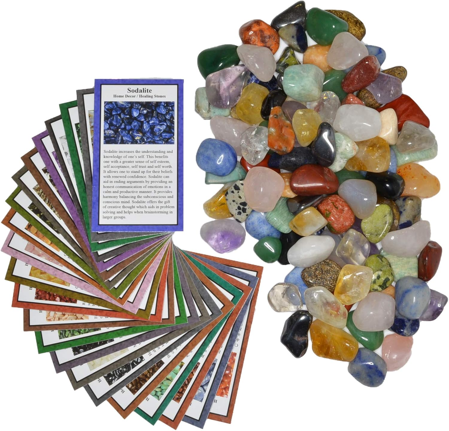 Indoor Fountains & Accessories - Fantasia Materials: 2 lbs Small Tumbled Polished Natural Gem Stones with Educational Rock Information and Identification Cards - avg 0.75