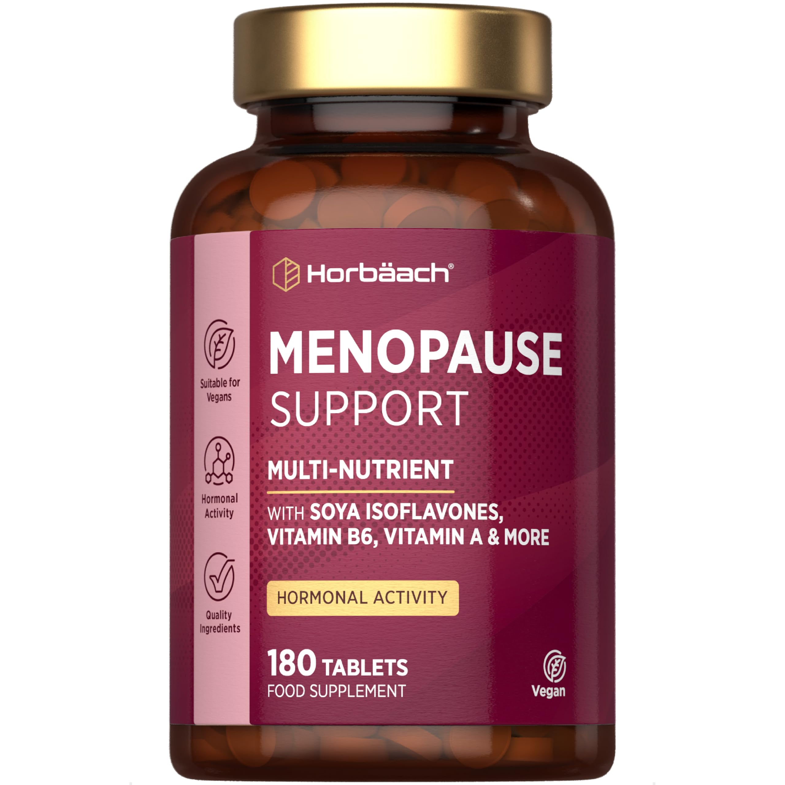 Menopause Supplements for Women | Perimenopause & Menopause Support Complex | 180 Vegan Tablets - 6 Month Supply | with SOYA Isoflavones & Vitamin B6 | by Horbaach
