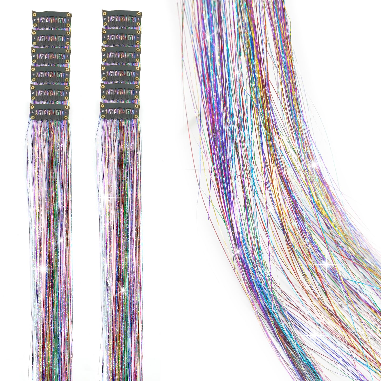 Photo 1 of 19.7 Inch Hair Tinsel Fairy Hair Tinsel Kit Colorful Glitter Clip In Hair Extensions For Women Girls Kids(Eight-Color)