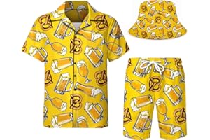 DOOPCCOR Men's 3 Piece Tracksuit Cuban Collared funny Hawaiian Shirt Shorts Button Down Sets With Bucket Hats