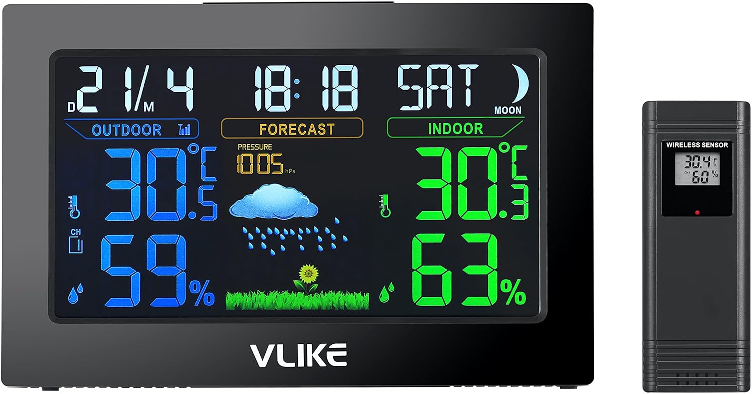 VLIKE Weather Station with Wireless Indoor Outdoor Sensor Color Display