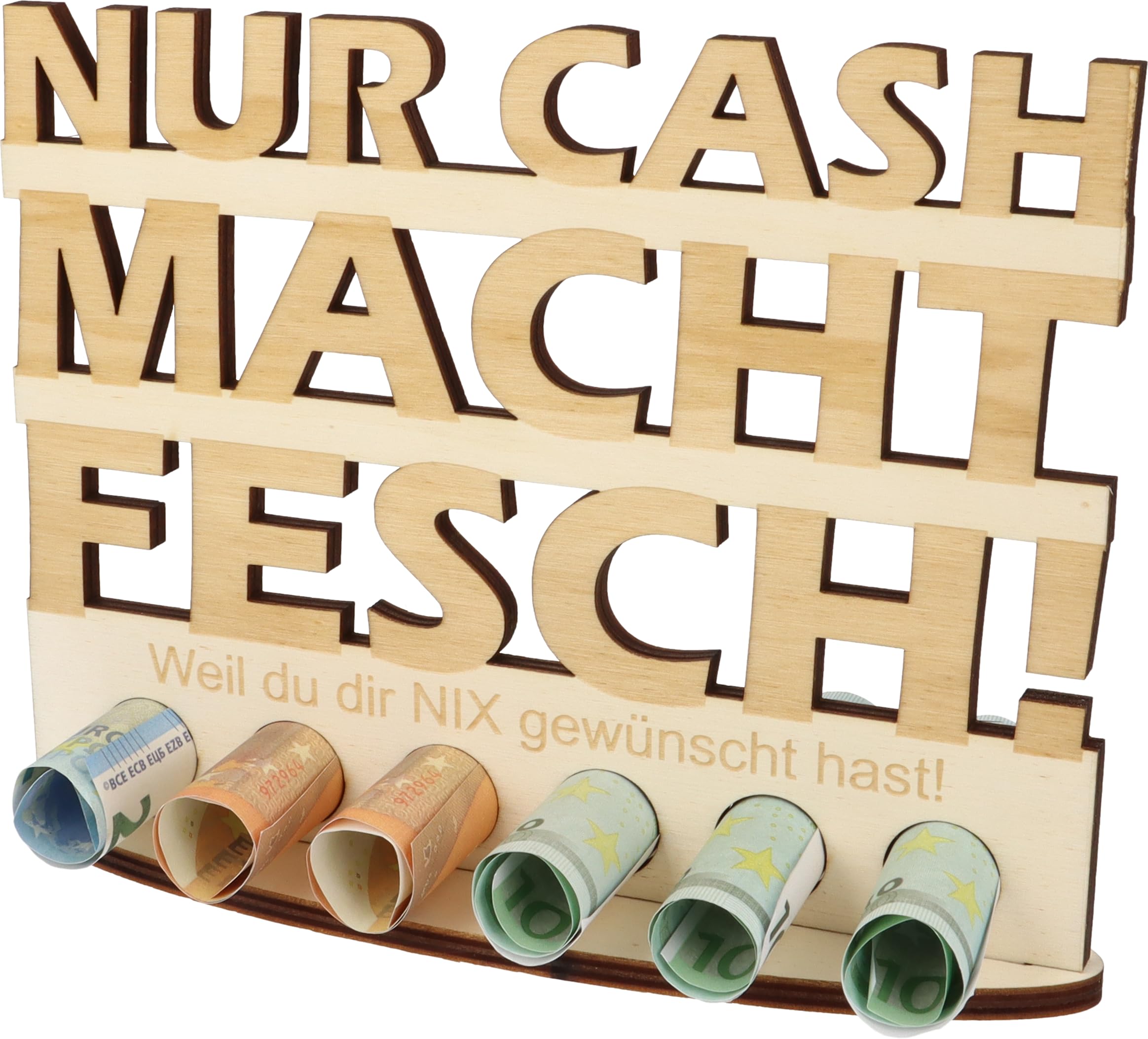 XL Wooden Money Gift with Laser Engraving Gift Idea Gift Voucher Packaging Funny Gift Money Gift for Women and Men (Only Cash Makes Fesch!)