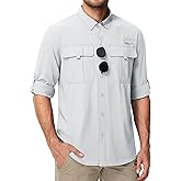 MAGCOMSEN Men's Sun Protection Fishing Shirts UPF 50+ UV Quick Dry Long Sleeve Button Down Shirts Safari Hiking Travel