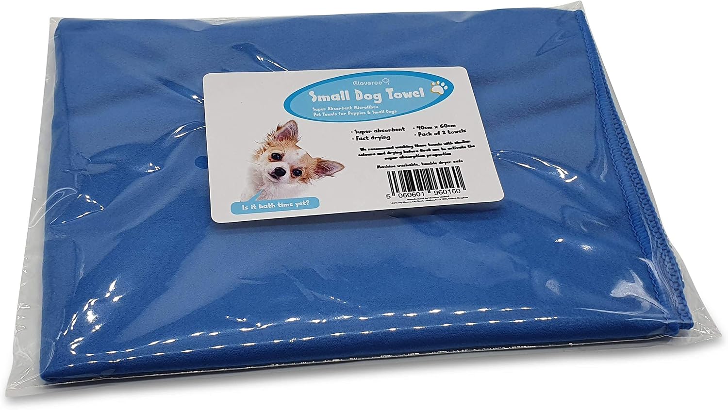 Cloveree Small Dog and Puppy Towel, Absorbent and Quick Drying Microfiber Pet Towels - 2 Pack, Blue - Image 3