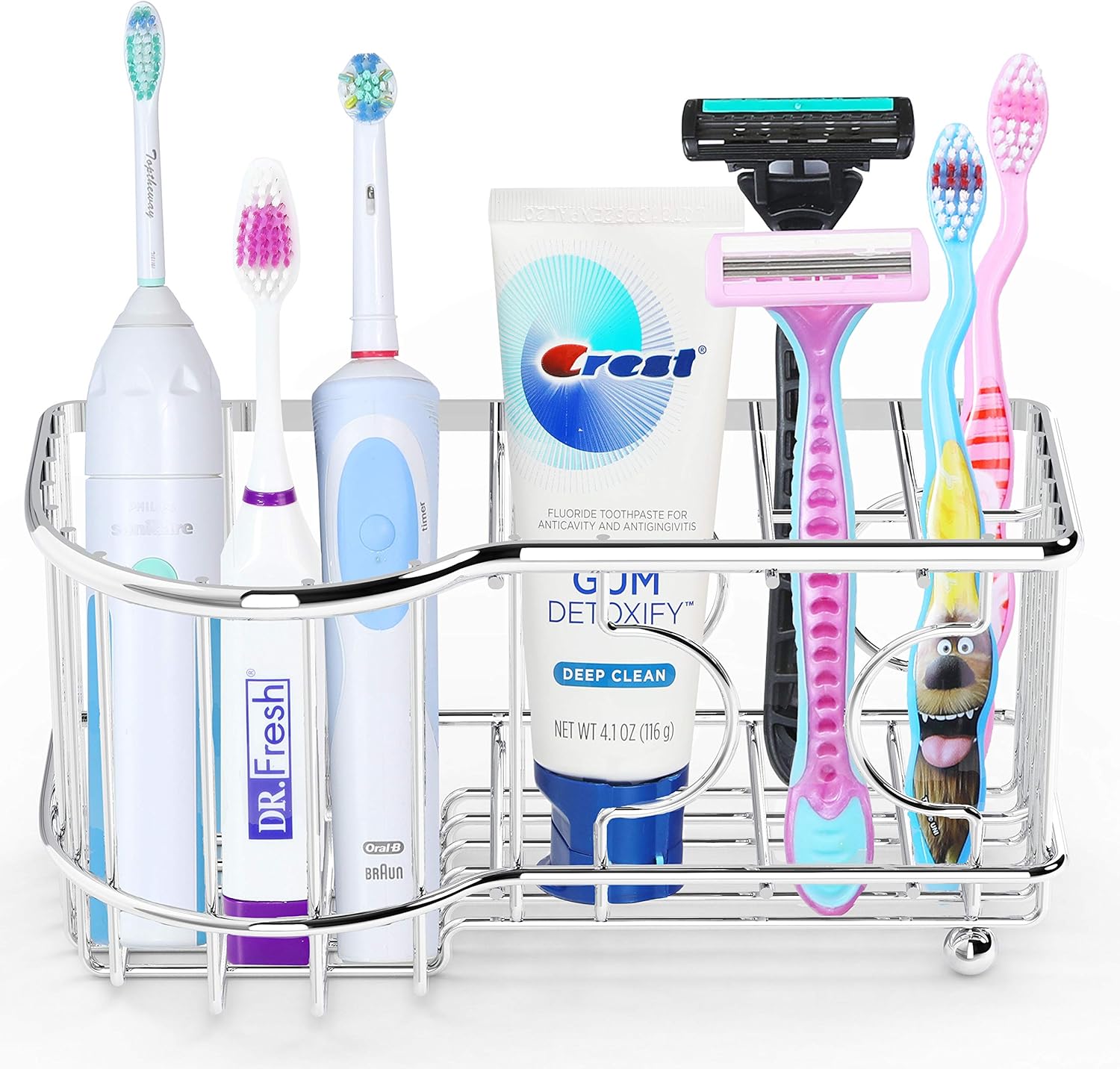 Simple Houseware Multi-Functional 6 Slots Toothbrush Holder, Chrome: Kitchen & Dining