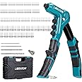 Libraton One-Handed Rivet Gun, Pop Rivet Gun Set, Professional Hand Riveter, Manual Riveting Tool with 200 Rivets for Metal, Includes 4 Drill Bits, 4 Tool-Free Interchangeable Heads, Storage Case