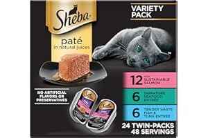 Sheba Perfect Portions Wet Cat Food Pate with Sustainable Salmon, Signature Seafood Entree, and Tender White Fish and Tuna Entree Variety Pack, 2.6 oz. Twin Pack Trays (24 Count, 48 Servings)