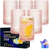 megarte Hobnail Drinking Glasses Pink Vintage Glassware Set Of 6 12Oz Glass Cups Perfect For Parties, Weddings & Gatherings, Versatile Glassware For Beer, Cocktails, Juice, Soda, Coffee