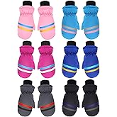 Hicarer 6 Pairs Winter Mittens Kids Toddlers Waterproof Gloves Winter Warm Snow Ski Gloves Bulk Unisex for Baby Girl Boy
