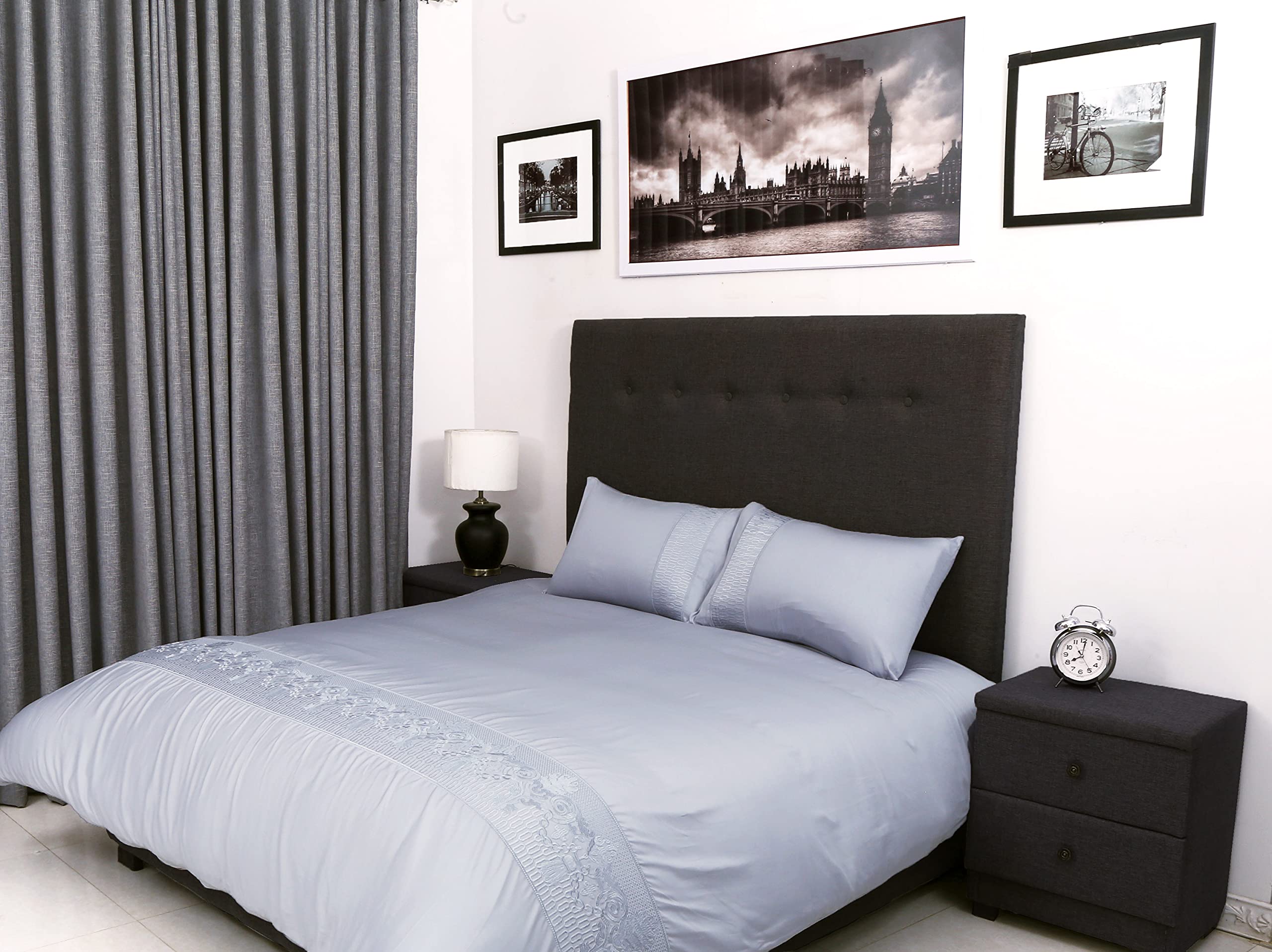 Bed Thread - Egyptian Cotton King Duvet Covers Set Silver, 400 Thread Count Long Staple Cotton Sateen Duvet Cover King, Quilt Covers Bedding Sets, Felicia Viscose Embroidered 100% Cotton Duvet Covers