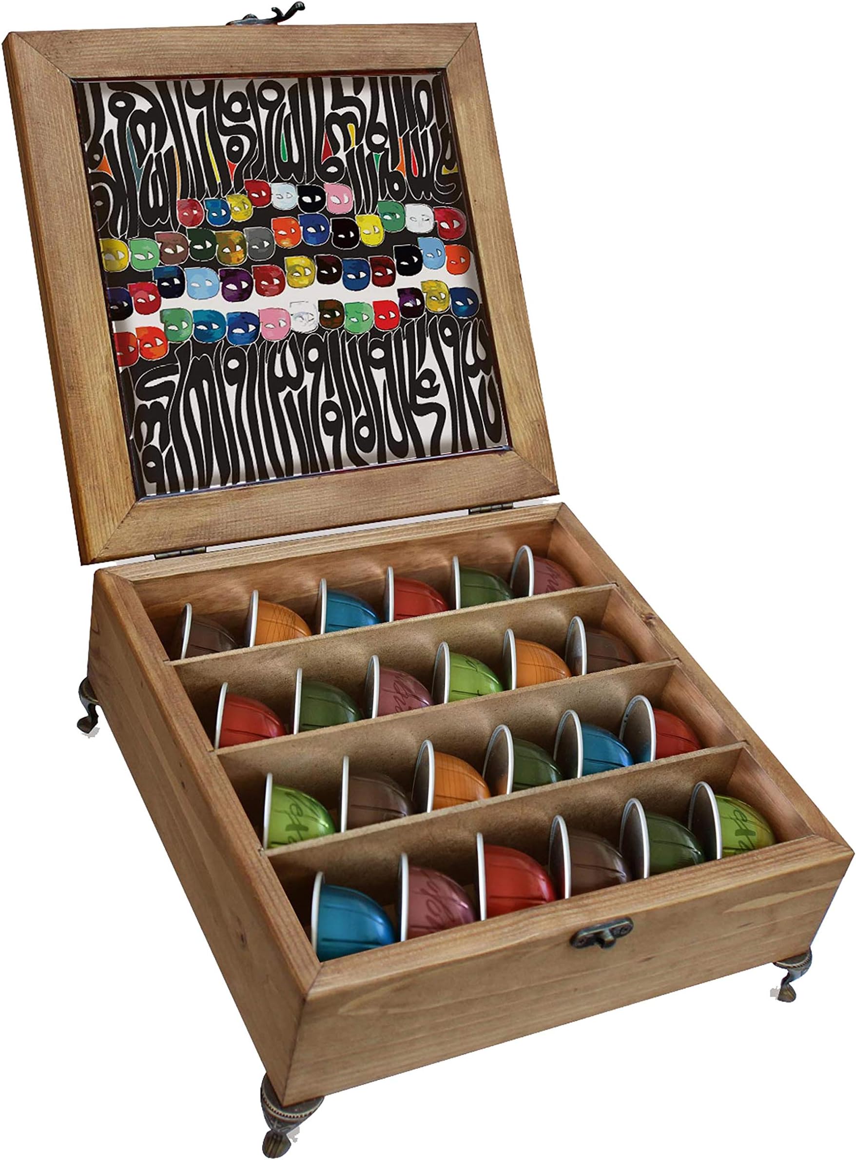 Joli Vita Coffee Pod Holder, Compatible with Keurig K-Cup Pods and Nespresso Capsules, Tea Box Organizer Chest, Tea Caddy for Tea Bags, Teabox, Tea Chest Organizer (Abstract)