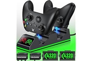 Fanxieast Controller Dual Charging Station with 2 x 3600mAh and 2 x 1200mAh Rechargeable Battery Packs for Series X|S, One, One S, One X, Elite Controllers, Black