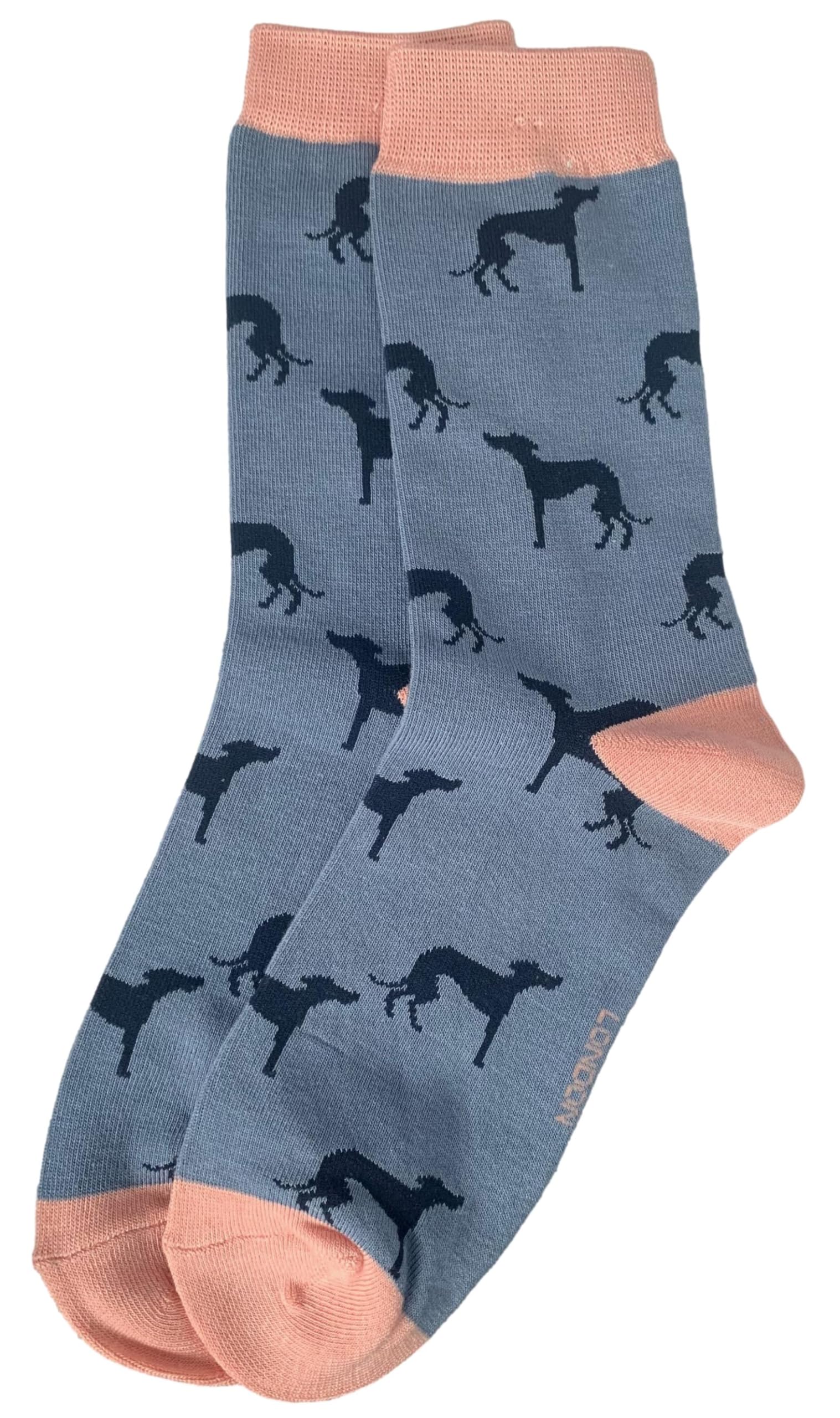 Purple Possum® Socks Greyhound Dog Socks Ladies Whippet Dogs Blue Pink Bamboo Cotton Blend Greyhounds Size 3-7