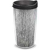 Tervis Gray Wood Grain Made in USA Double Walled Insulated Tumbler Travel Cup Keeps Drinks Cold & Hot, 16oz, Clear
