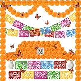 Dia De Los Muertos Decorations Kit Day of The Dead Altar Ofrenda Decor 2 Marigold Garland 18 Felt Papel Picado Banner 50 Marigold Flowers 24 Fake Butterfly for Mexican Indian Diwali Party Supplies