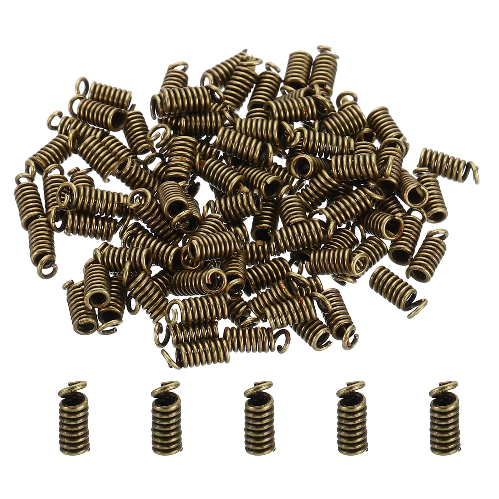 PATIKIL Cord End Caps, 100Pcs 3x7mm Metal Spring Coil End Tips Crimp Terminators Caps for Jewelry Making Bracelets Necklace DIY Crafting, Bronze Tone