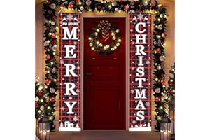 iPartycool Christmas Decorations Outdoor, Christmas Porch Decorations,Merry Christmas Banner Buffalo Plaid Christmas Decor Door Christmas Decorations Hanging Merry Decorations for Home Front Door Yard