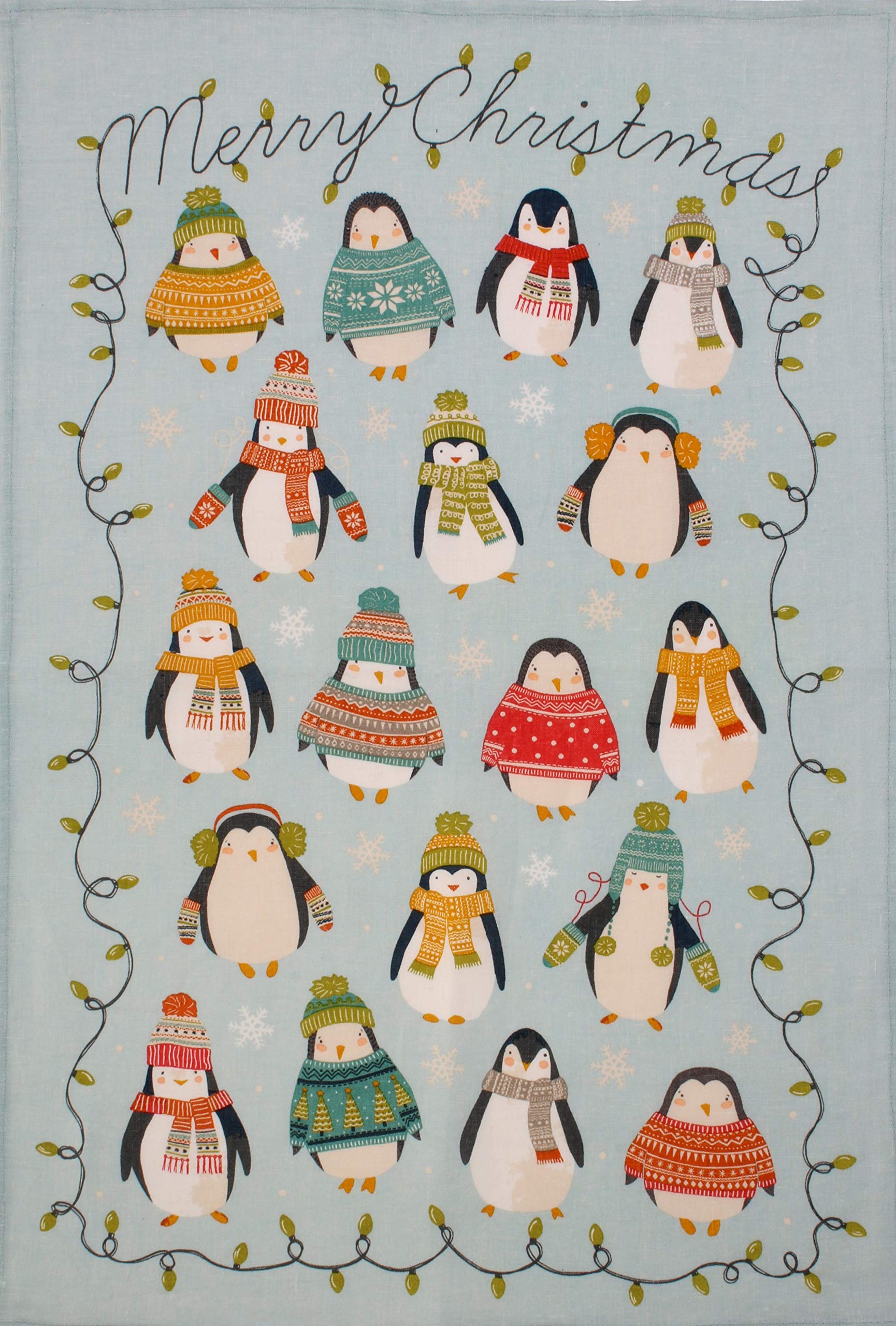 Ulster Weavers Cotton Tea Towel - Penguin Lights - Christmas (100% Cotton, Blue)