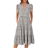 ANRABESS Womens Summer Casual Dress V Neck Ruffle Sleeve Midi Dresses 2026 Trendy Flowy Tiered Boho Beach Vacation Sundress