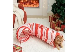 Aliceset Christmas Cat Tunnel Red Candy Cane Cat Toys Christmas Tree Kitty Tunnel Pet Xmas Interactive Safety Spring Steel Frame for Kitty Rabbit Bunny Ferrets Small Animals