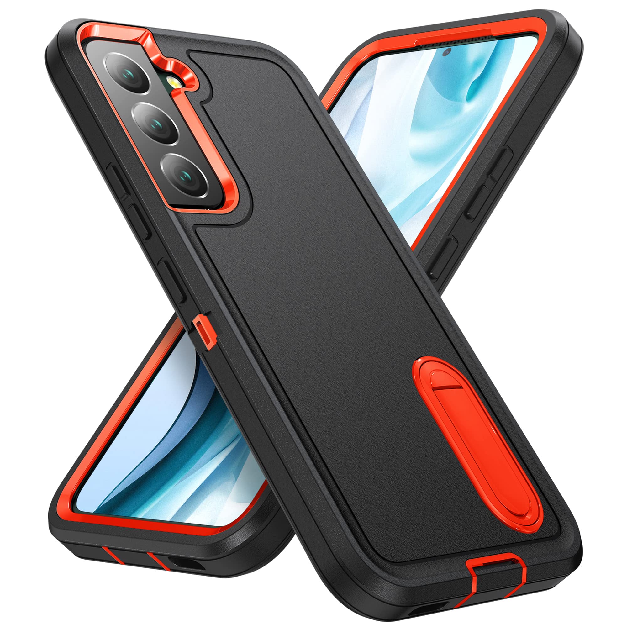 BaHaHoues for Samsung Galaxy S22 Case with Built in Kickstand,Shockproof/Dustproof/Drop Proof Military Grade Protective Cover for Galaxy S22 5G 6.1 inch (Black/Orange)