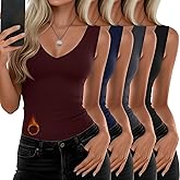 Velvelhall 4 Pack Women's Thermal Tank Tops, V Neck Fleece Lined Underwear Top Sleeveless Warm Cami Base Layer Vest