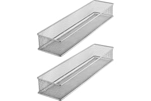 YBM HOME Silver Mesh Drawer Cabinet and or Shelf Organizer Bins, School Supply Holder Office Desktop Organizer Basket (2, 3x12x2 Inch)