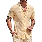 Herberton Men Summer Beach Shirts Stylish Hollow Out Button Down Shirt Casual Cuban Top (S-XXL)