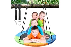 YOHSUGO Tree Saucer Swing, 40" Round Swings for Kids Outdoor, Heavy Duty Disc Circle Swing with Hanging Straps, Durable Rope, Frame for Backyard Swingset, 750 lb Capacity, Child Gift, Multi-Colored