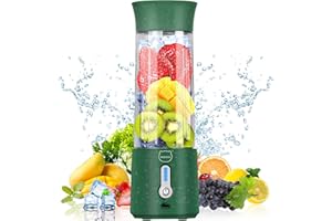 Personal Juicer, Miaoke Portable Blender 17 Oz 6 Leaves High-Speed 304 Stainless Steel Blade 22000 R/Min 4000Ah Type-C Rechargeable 4-Grade power prompt With Portable Removable Cup Lid/DK Green