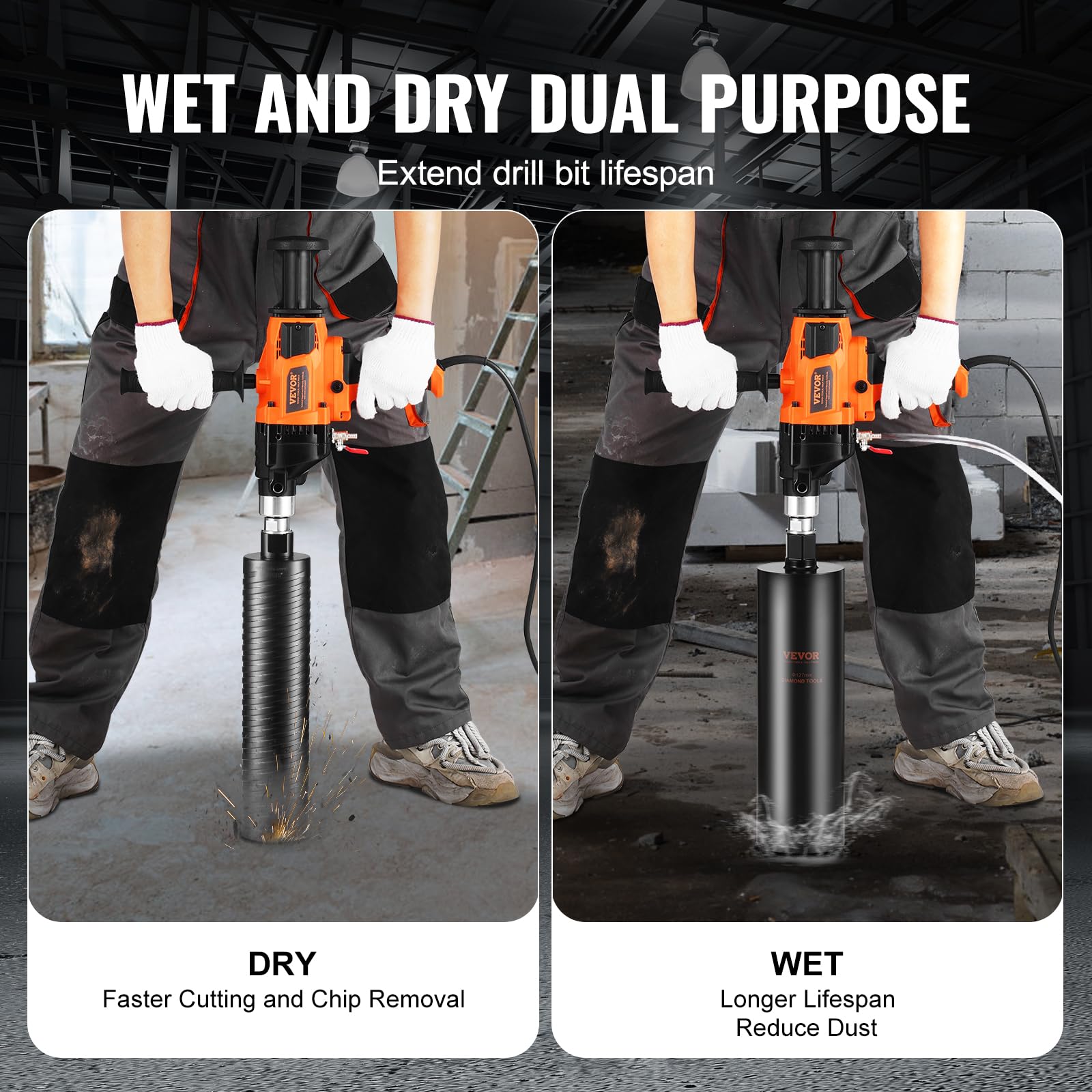 VEVOR Diamond Core Drilling Machine, 0.8-6.3in Drilling Diameter Handheld Core Drill Rig with Carrying Case, 2000W Rugged Concrete Core Drill, For Concrete Brick Block Stone, 0-1800RPM Stepless Speed