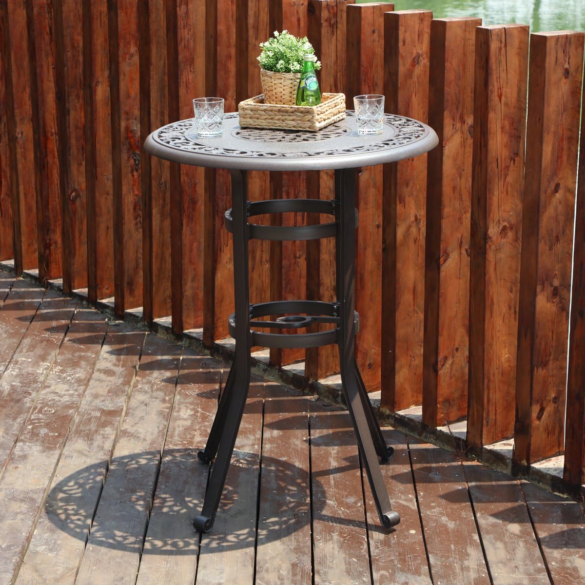 PHI VILLA 32" Cast Aluminum Pub Height Bistro Round Table for Oudoor Paito - 41" Height: Kitchen & Dining