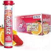 Zipfizz Energy Drink Powder, 20 Pack Electrolyte Mix with B12 - Fruit Punch | Hydration tubes with vitamin drink benefits, 100mg caffeine, B12, electrolytes, &amp; naturally flavored for active lifestyle