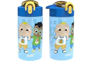 Zak Designs CoComelon Kids Water Bottle with Spout Cover and Built-In Carrying Loop, Durable Plastic, Leak-Proof Water Bottle