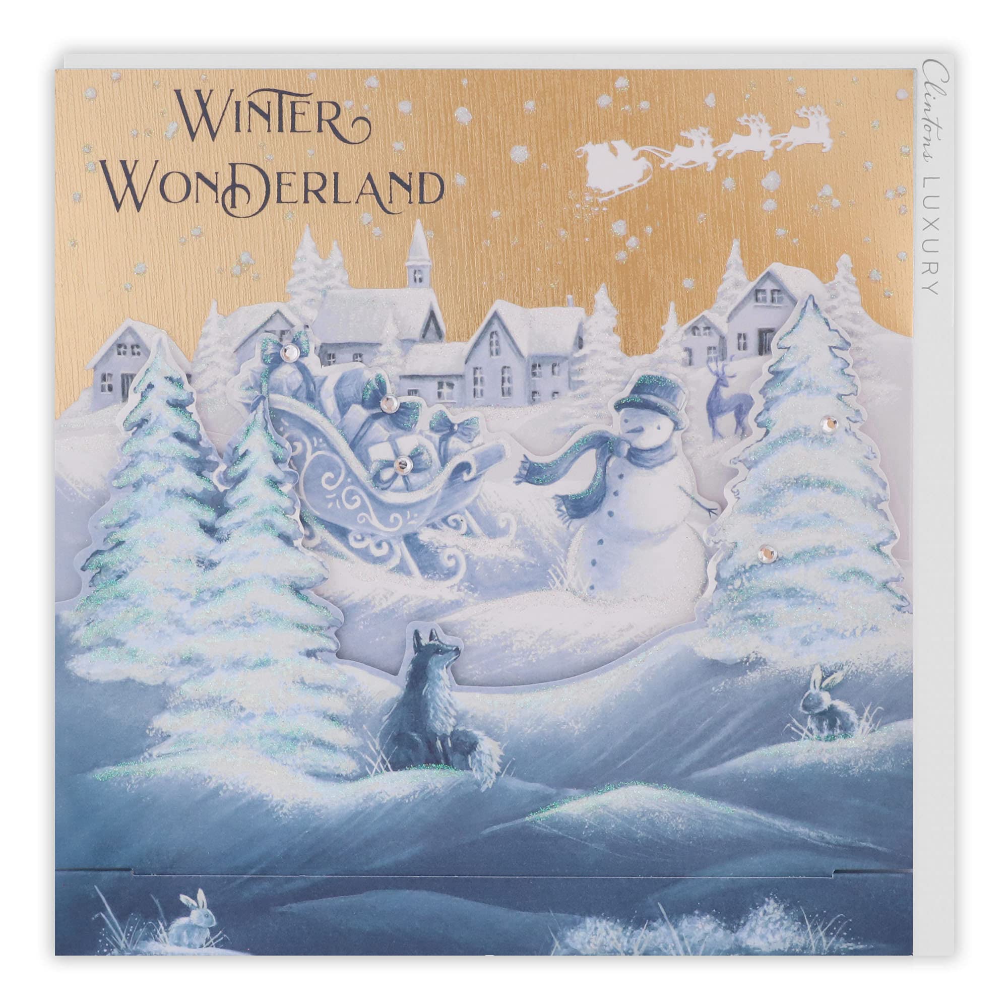 Clintons: Pull Down Sleigh Scene General Christmas Card, Multi-colour, 192 x 192, 1169594