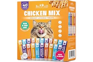 Beloved Pets Creamy Lickable Cat Treats & Wet Food Squeeze Tubes – Liquid Kitten Snacks, Skin & Coat Health, Multivitamin Treats for Cats, & Small Dogs, Lick Up 40 Chicken Mix