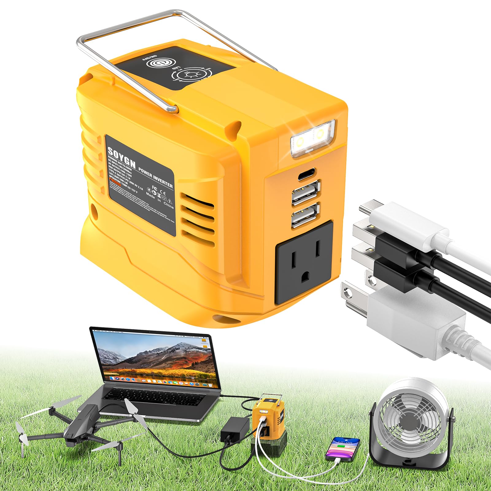 Photo 1 of 200W Portable Power Inverter for DeWALT 20V,Outdoor Generato Battery Converter with 2 USB&LED&AC Battery Powered Outlet,Convert DC 18V/20V to AC 110V-120V Portable Power Station(Tool Only)