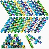 hexiaoxiao 48 Pcs Slap Bracelets for Kids Dinosaur Snap Bracelets Bulk Bracelet for Boys Party Supplies Favors Classroom Prizes Exchanging Gifts Christmas Easter Thanksgiving Holiday Gifts