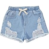 Verdusa Girl's Casual Paperbag Waist Belted Denim Shorts with Pockets