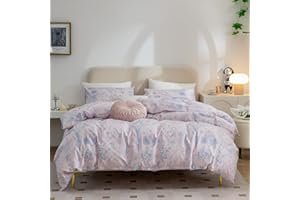 COTTONLIFE Twin Size Duvet Cover Cotton Floral, 100% Cotton 3 Pieces Floral Girls Bedding Sets Twin Pink Chic Garden Style Flower Branches Pattern Duvet Cover Twin Flowers, with Zipper Closure (Floral, Twin)