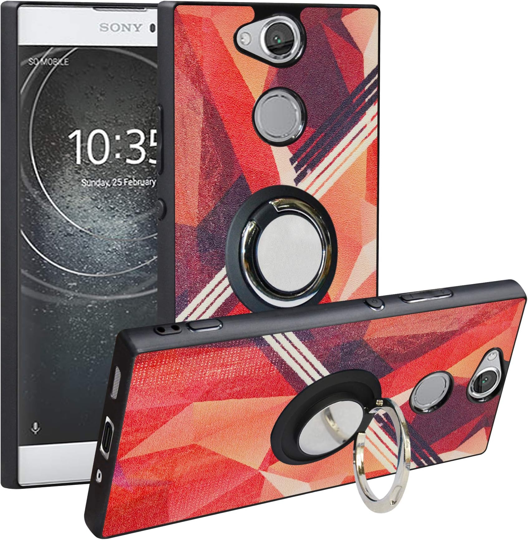 Alapmk Compatible with Sony Xperia XA2 Case,[Pattern Design] with Ring Kickstand Fit Magnetic Car Mount,Scratch Protective Cover for Sony Xperia XA2,Rose Red