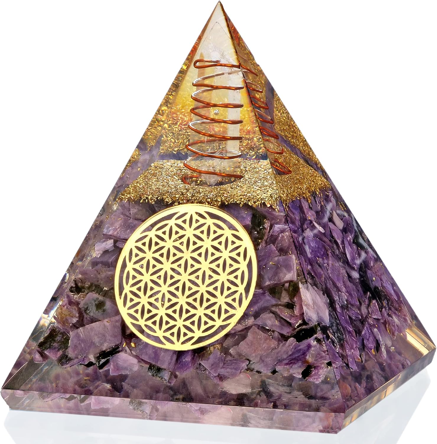 Mixed Media - Orgone Pyramid Large – Rare Raw Charoite Crystal Pyramid – Organite Orgone Pyramid for Inner Strength, Assertiveness – Handmade Orgonite Pyramid – Orgone Energy Pyramid for Creativity