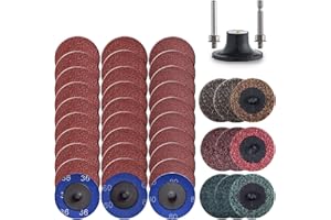Tshya Quick Change Disc, 40 Pack 2 inch Sanding Discs, with 1/4 Inch Roll Lock Disc Pad Holder for Die Grinder, A/O 36/60/80 