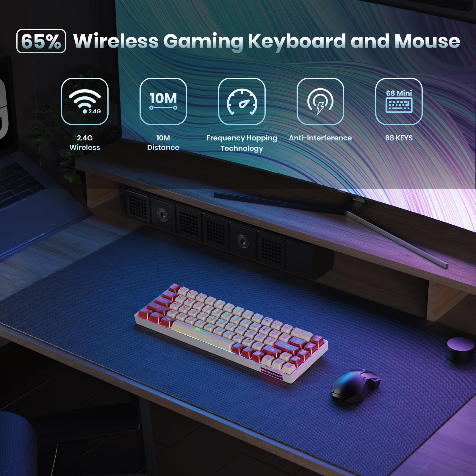 Mua GEODMAER 65% Wireless Gaming Keyboard, Rechargeable Backlit Gaming ...