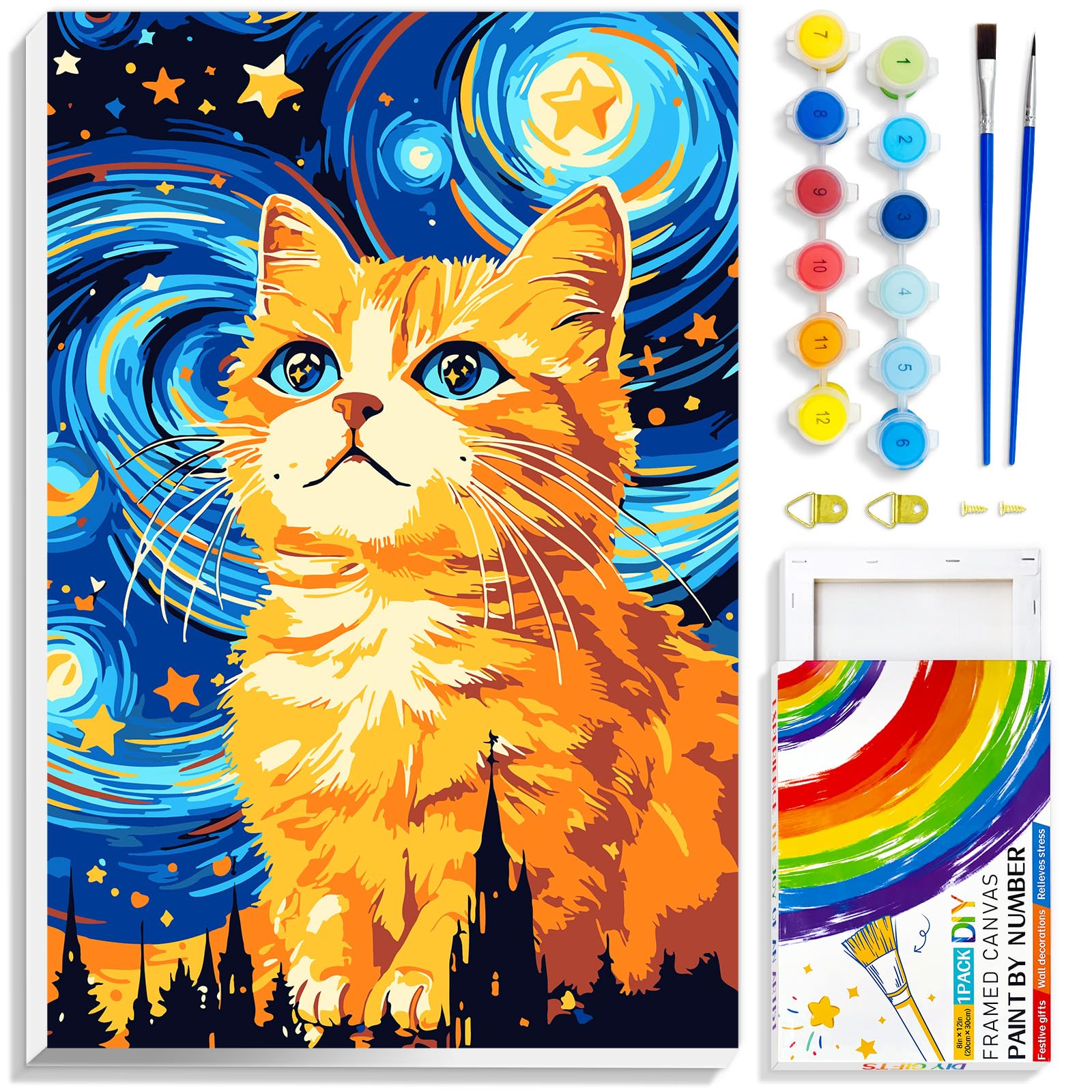 QUITEDEW Cat Paint by Numbers Kit for Adults with Frame,Adult Paint by ...