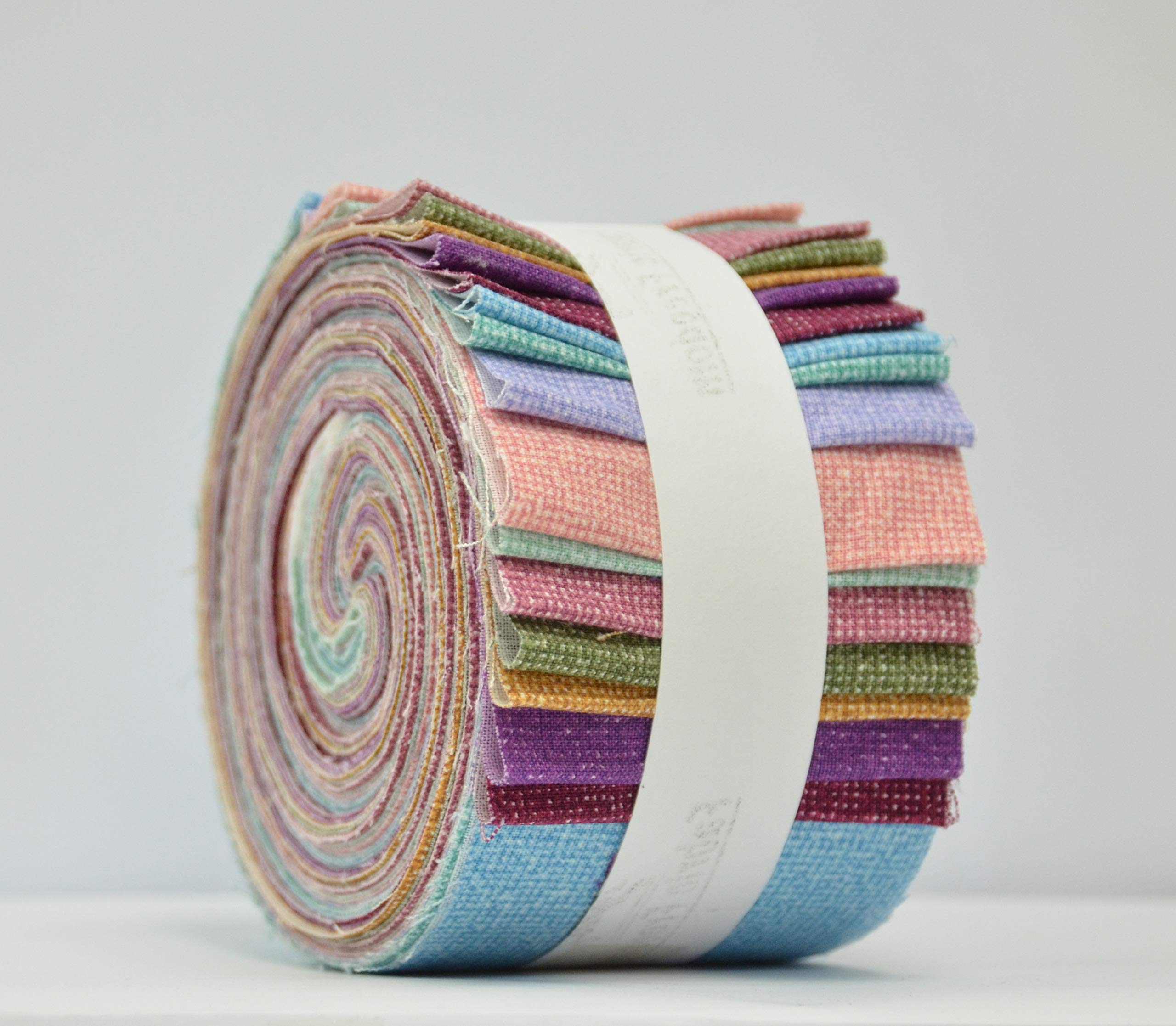 SEWCRAFTE Plain Check Jelly Rolls Fabric for Quilting, Patchwork, Craft, 100% Cotton Solid Colours - 40 Strips Bundle (2.5" W x 45" L)